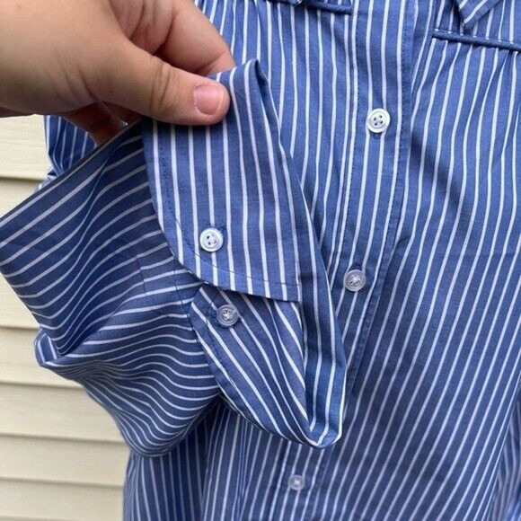 Dress Barn wrinkle resistant blue and white pin striped button up blouse - Picture 5 of 9